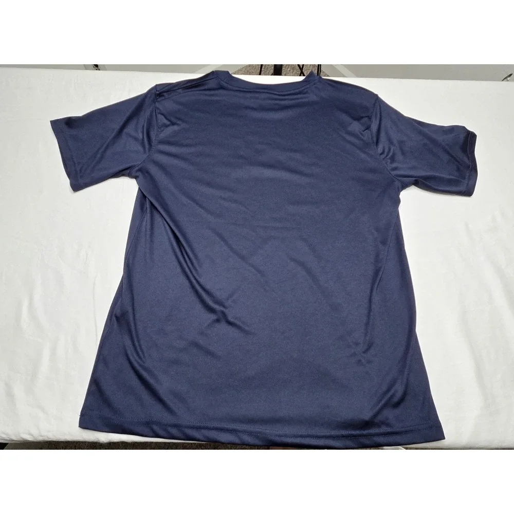 Adidas Mens Shirt Large Blue Trefoil Graphic Logo Short Sleeve Polyester...
